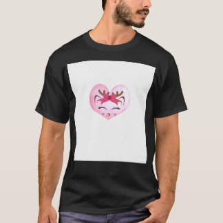 Schattige meisje rendier gezicht op roze hart acht t-shirt