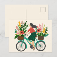 Schattige Meisje Rijden Fiets w Flowers Custom