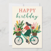 Schattige Meisje Rijden Fietsen w Flowers Happy Bi (Voorkant)