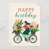 Schattige Meisje Rijden Fietsen w Flowers Happy Bi (Voorkant / Achterkant)