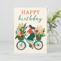 Schattige Meisje Rijden Fietsen w Flowers Happy Bi