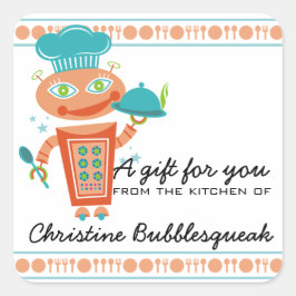 Schattige meisje robot chef food service catering  vierkante sticker