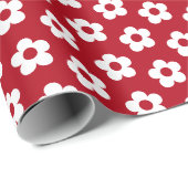 Schattige Meisje Rood Wit Cartoon Bloemen Patroon Cadeaupapier (Rol Hoek)