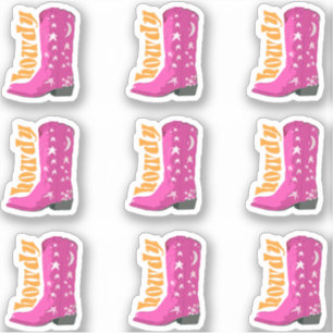 Schattige Meisje Roze 70s Cowgirl boot Howdy Sticker