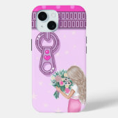 Schattige meisje & roze Bloemen elegant bloemenont Case-Mate iPhone Case (Achterkant)
