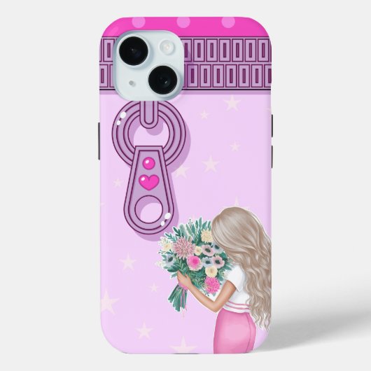 Schattige meisje & roze Bloemen elegant bloemenont Case-Mate iPhone Case (Achterkant)