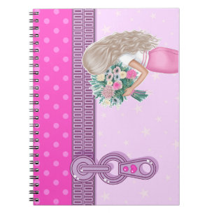 Schattige meisje & roze bloemenontwerp elegant mon notitieboek