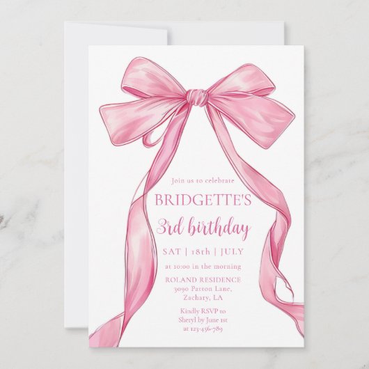 Schattige Meisje Roze Boog Verjaardag Kaart (Voorkant)