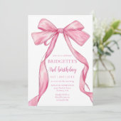 Schattige Meisje Roze Boog Verjaardag Kaart (Staand voorkant)