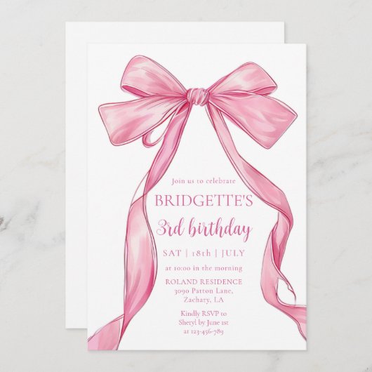 Schattige Meisje Roze Boog Verjaardag Kaart (Voorkant / Achterkant)