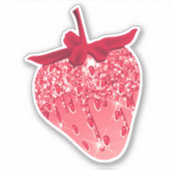 Schattige Meisje Roze Esthetische Glitter Aardbei Sticker (Voorkant)