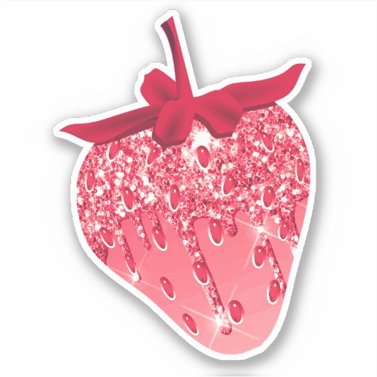 Schattige Meisje Roze Esthetische Glitter Aardbei Sticker (Voorkant)