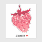 Schattige Meisje Roze Esthetische Glitter Aardbei Sticker (Vel)
