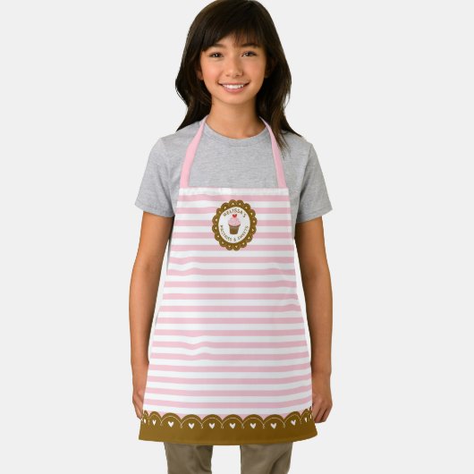 Schattige Meisje Roze Gestreepte Cupcake Bakken Schort (Insitu)