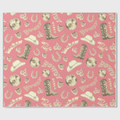 Schattige Meisje Roze Goud Disco Cowgirl Esthetisc Cadeaupapier (Vlak)