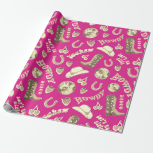 Schattige Meisje Roze Goud Disco Cowgirl Esthetisc Cadeaupapier