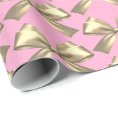 Schattige Meisje Roze Goud Satijn Esthetische Boog Cadeaupapier (Rol Hoek)