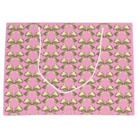 Schattige Meisje Roze Goud Satijn Esthetische Boog Groot Cadeauzakje (Voorkant)