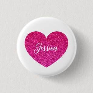 Schattige Meisje Roze Hart Gepersonaliseerde Naam Ronde Button 3,2 Cm