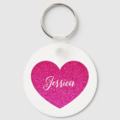 Schattige Meisje Roze Hart Gepersonaliseerde Naam Sleutelhanger (Achterkant)