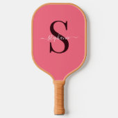 Schattige Meisje Roze Monogram Initiaal + Naam Pickleball Paddle (Voorkant)