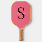 Schattige Meisje Roze Monogram Initiaal + Naam Pickleball Paddle (Achterkant)