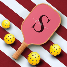 Schattige Meisje Roze Monogram Initiaal + Naam Pickleball Paddle