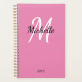 Schattige Meisje Roze Monogrammed Naam + Initiaal Planner (Voorkant)