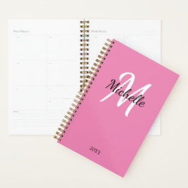 Schattige Meisje Roze Monogrammed Naam + Initiaal Planner