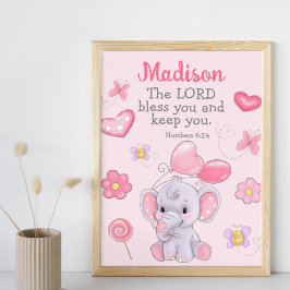 Schattige Meisje Roze Olifant Christelijke Zegen N Poster