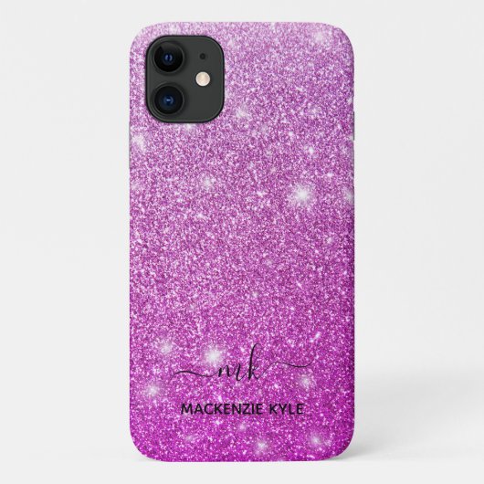 Schattige Meisje Roze Ombre Glitter Monogram Case-Mate iPhone Case (Achterkant)