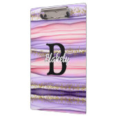 Schattige Meisje Roze & Paarse Monogram Initiaal Klembord (Links)