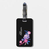 Schattige Meisje Roze Paarse Zwart Bloemen Monogra Bagagelabel (Achterkant verticaal)