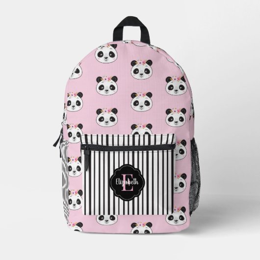Schattige Meisje Roze Panda Beer Monogram School Bedrukte Rugzak (Voorkant)