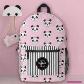 Schattige Meisje Roze Panda Beer Monogram School Bedrukte Rugzak
