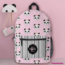 Schattige Meisje Roze Panda Beer Monogram School Bedrukte Rugzak