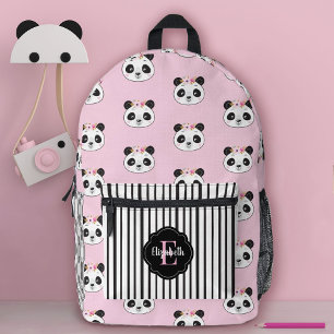 Schattige Meisje Roze Panda Beer Monogram School Bedrukte Rugzak