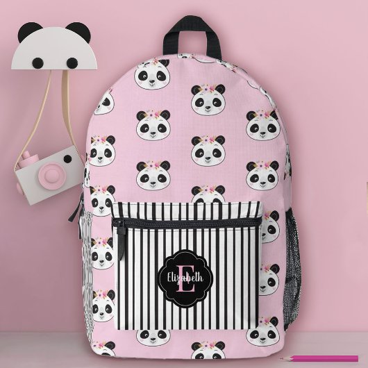 Schattige Meisje Roze Panda Beer Monogram School Bedrukte Rugzak