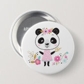 Schattige Meisje Roze Panda Ronde Button 7,6 Cm (Voorkant /achterkant)