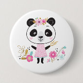 Schattige Meisje Roze Panda Ronde Button 7,6 Cm (Voorkant)