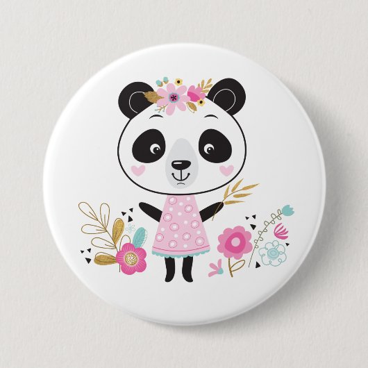 Schattige Meisje Roze Panda Ronde Button 7,6 Cm (Voorkant)