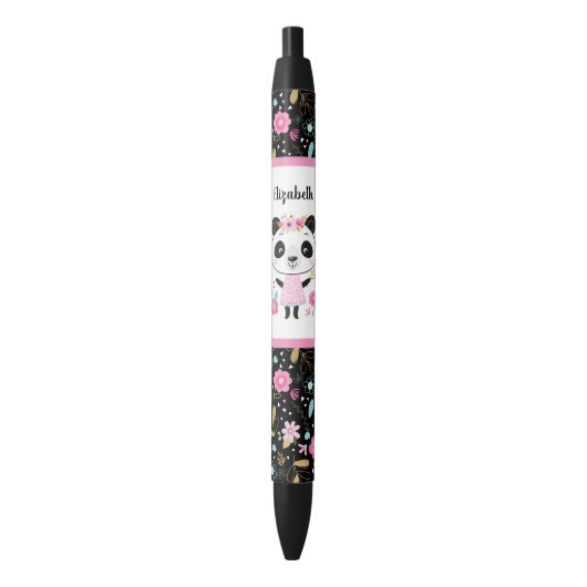 Schattige Meisje Roze Panda School Zwarte Inkt Pen (Voorkant Verticaal)