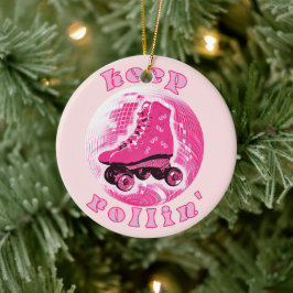 Schattige Meisje Roze Roller Schaats Keep Rollin M Keramisch Ornament