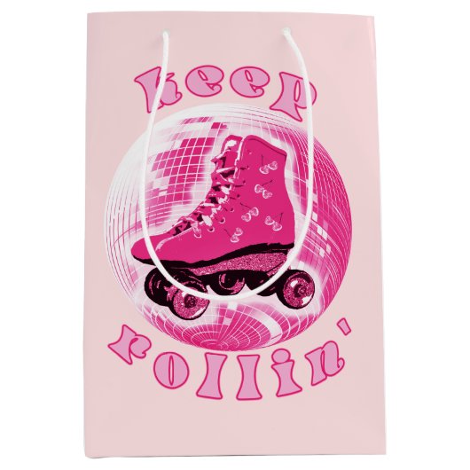 Schattige Meisje Roze Roller Schaats Keep Rollin Medium Cadeauzakje (Voorkant)