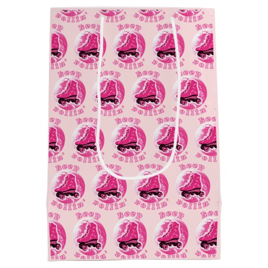 Schattige Meisje Roze Roller Schaats Keep Rollin Medium Cadeauzakje (Achterkant)