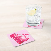 Schattige Meisje Roze Rood Disco Cowgirl Boot Kartonnen Onderzetters (Insitu)