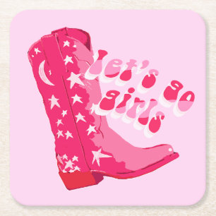 Schattige Meisje Roze Rood Disco Cowgirl Boot Kartonnen Onderzetters