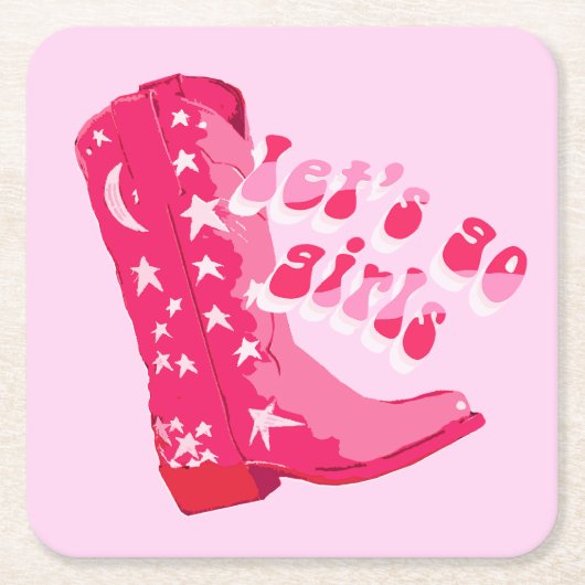 Schattige Meisje Roze Rood Disco Cowgirl Boot Kartonnen Onderzetters (Voorkant)