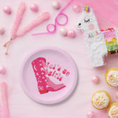 Schattige Meisje Roze Rood Disco Cowgirl Boot Papieren Bordje (Feest)