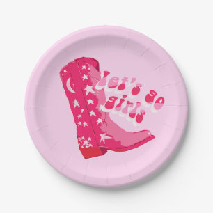 Schattige Meisje Roze Rood Disco Cowgirl Boot Papieren Bordje